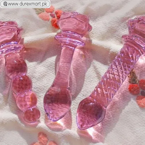 3-Piece Pink Glass Dildo Butt Plug - view 2